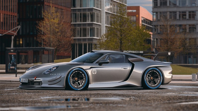 银灰保时捷992 GT1街头数字艺术壁纸