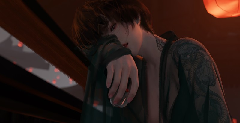 元宵灯会醉酒短发黑发动漫少女 画师WLOP高清壁纸