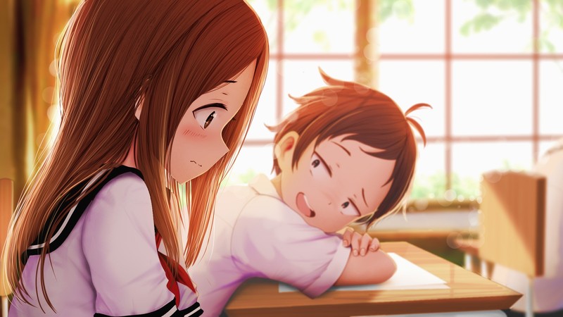 擅长捉弄的高木同学 高木同学 动漫 校服 动漫女生 动漫男生 女学生 午后 长发 短发 害羞 脸红