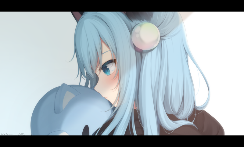 蓝眸蓝发少女数位绘壁纸