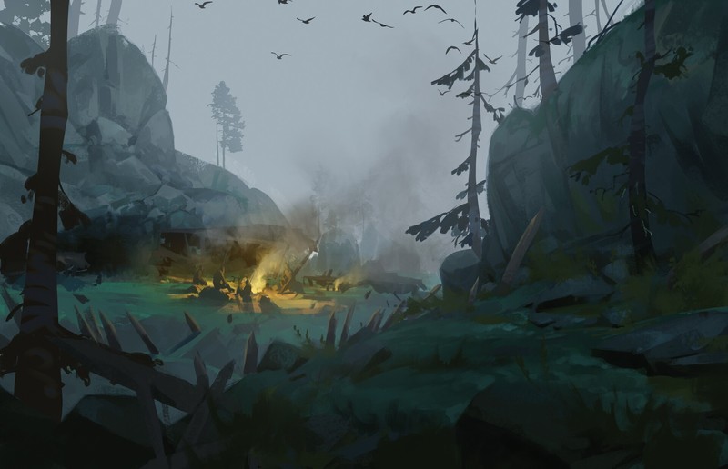 艺术家罗曼·库捷尼科夫笔下的森林壁炉场景 高清数字艺术壁纸