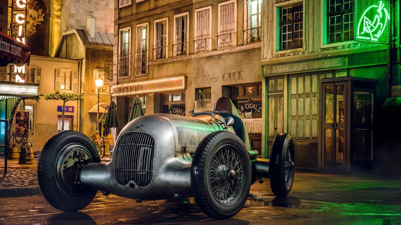 街头霓虹下的经典奔驰敞篷车 绝美数字艺术壁纸