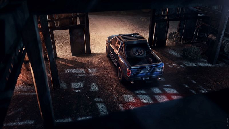 深夜机库皮卡SUV高清壁纸