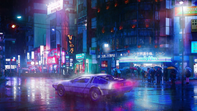 赛博朋克2077霓虹街景壁纸 粉橙蓝黑氛围感拉满