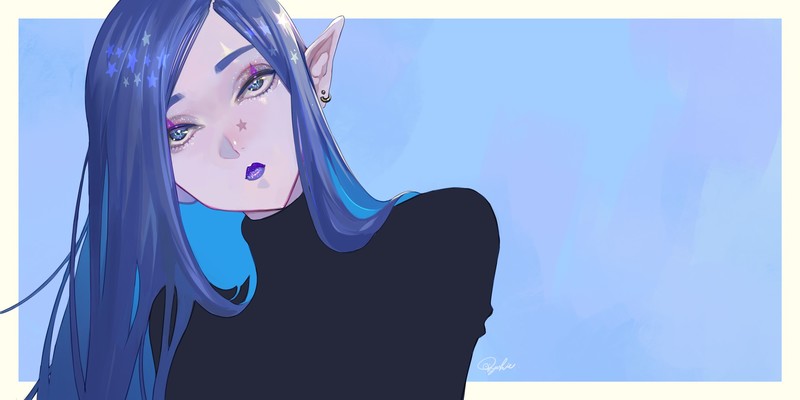 蓝发长尖耳动漫少女壁纸合集