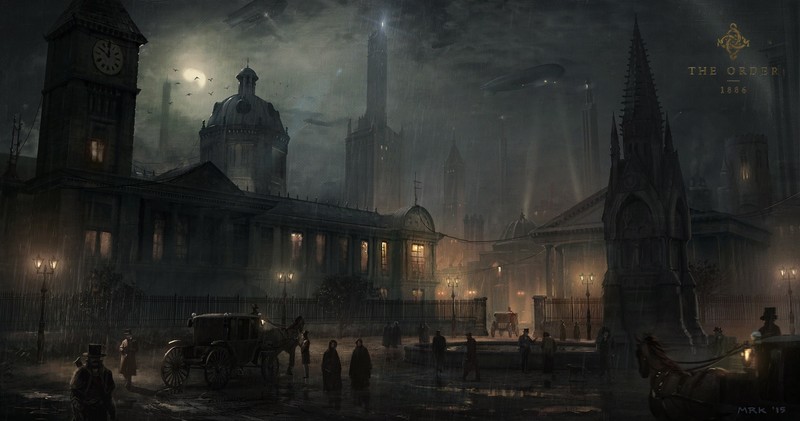 夜色雨中褪色古城里的马车 教团1886高清壁纸