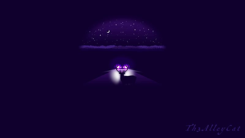 夜色公路鹿影车光艺术4K壁纸