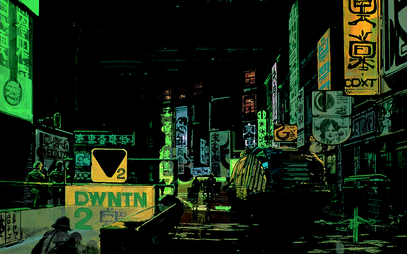 绿调霓虹赛博夜城壁纸