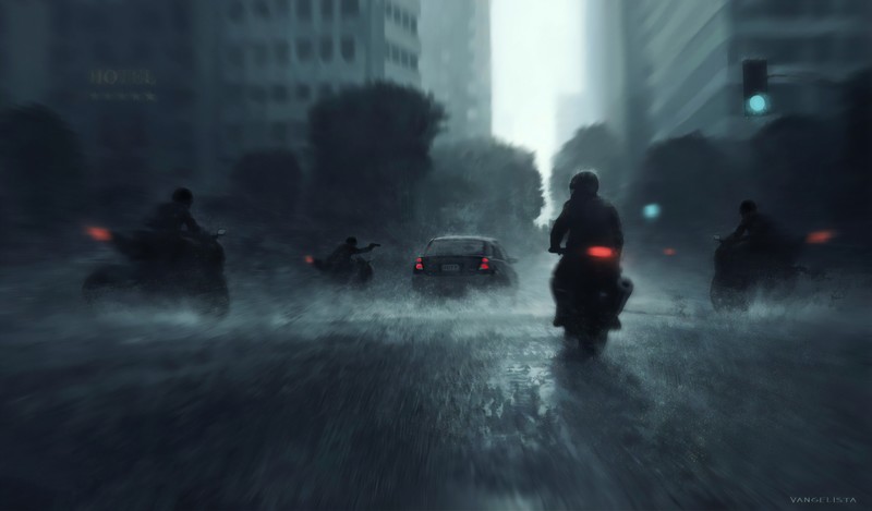 雨夜霓虹赛博都市 骑手与枪的剪影壁纸合集