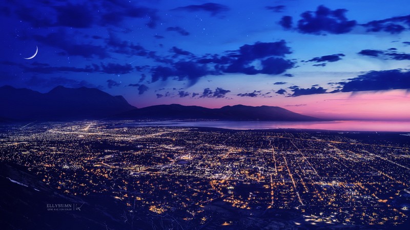 绝美的山城月夜壁纸