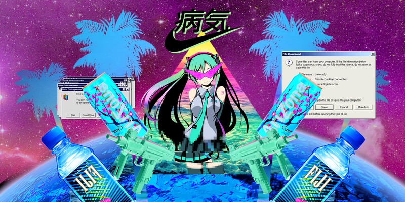 怀旧蒸汽波风！初音少女Windows98主题壁纸合集
