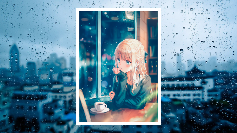 雨天城市里的咖啡角落 画中画高清壁纸