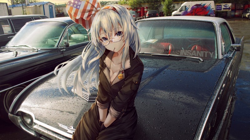 # 车盖上坐着的二次元女生壁纸合集