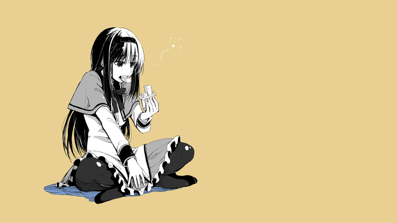 魔法少女小圆壁纸合集：温柔米色极简风的吃粉少女与晓美焰