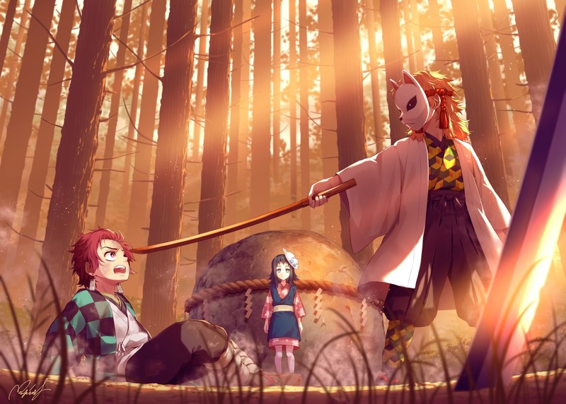 《鬼灭之刃高清同人壁纸合集 炭治郎兄妹与锖兔真菰》