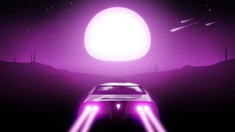 氛围感拉满的复古 synthwave 汽车壁纸