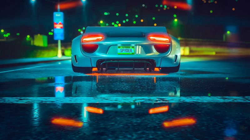 街头掠影的超跑尾灯 4K壁纸