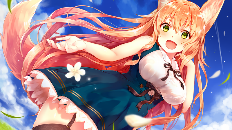 长发 云朵 连衣裙 丝带 动漫少女高清壁纸