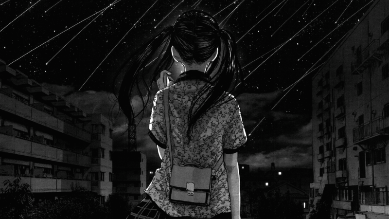 雨夜单色都市夜景漫画壁纸