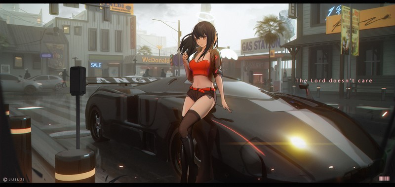 街头吸烟紧身穿搭女生壁纸