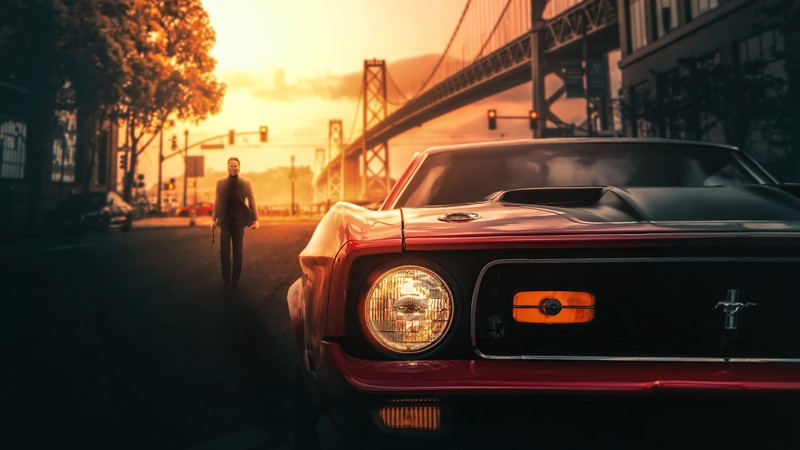 基努·里维斯化身约翰·威克 都市午后桥边氛围感壁纸