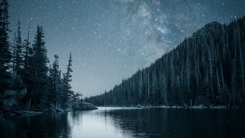 银河星空河畔夜景 4K高清壁纸
