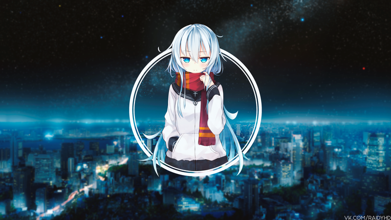 夜城背景的舰娘响 画中画风格高清壁纸