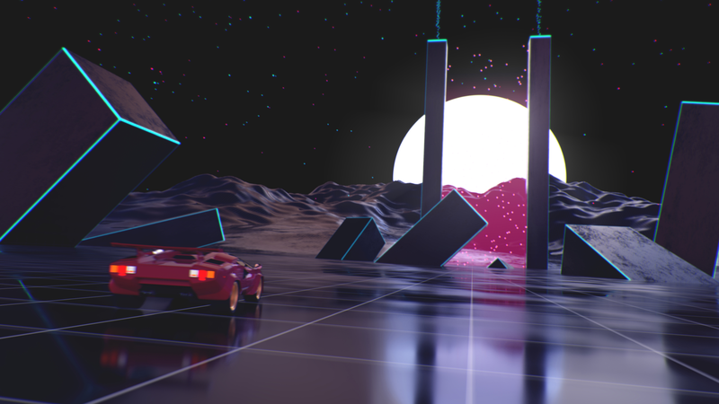 复古超跑落日霓虹壁纸