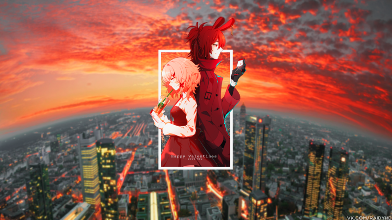 二次元少女画中画 城市黄昏高清壁纸