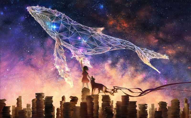 深夜银河与动漫少女的梦幻鲸城壁纸