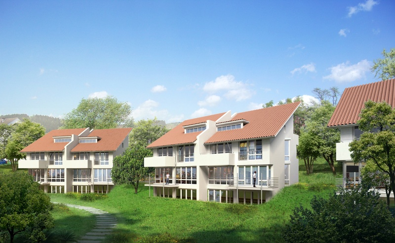 绝美独栋联排别墅3D渲染图 自然奢华外立面壁纸