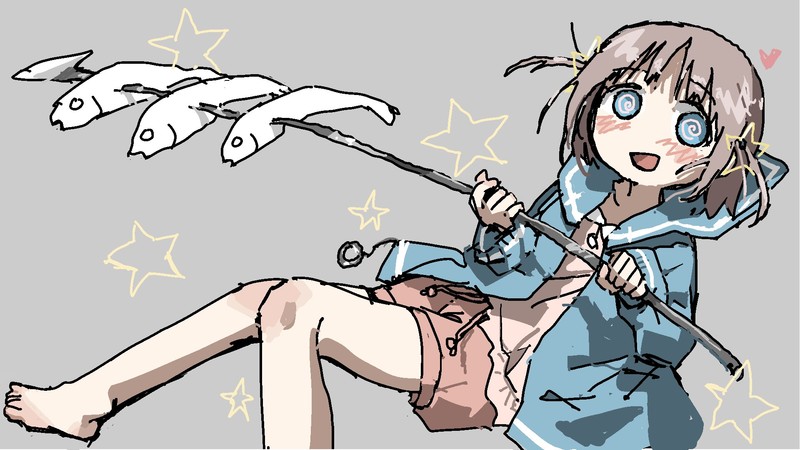 动漫少女与鱼的脸红氛围感壁纸