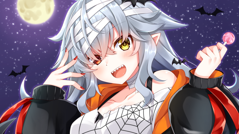 银发动漫少女万圣节壁纸！红甲亮眼超吸睛