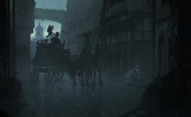 雨夜里的奇幻马戏街景