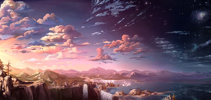 绝美瀑布落日壁纸合集 艺术家原创风景数字艺术作品