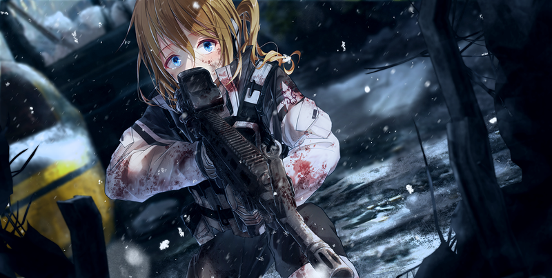 动漫少女配枪械 氛围感拉满的伤感军事风壁纸