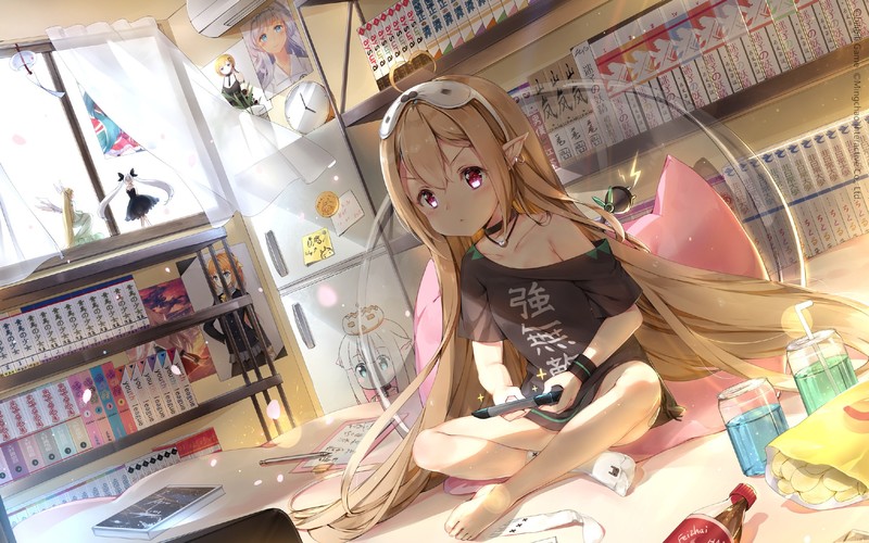 动漫金发少女壁纸合集 红眸叉腿坐姿超吸睛