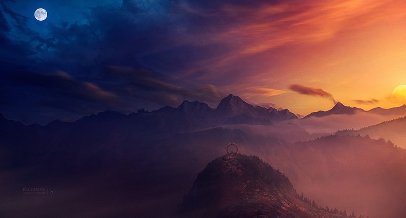 血月奇幻夜景艺术壁纸