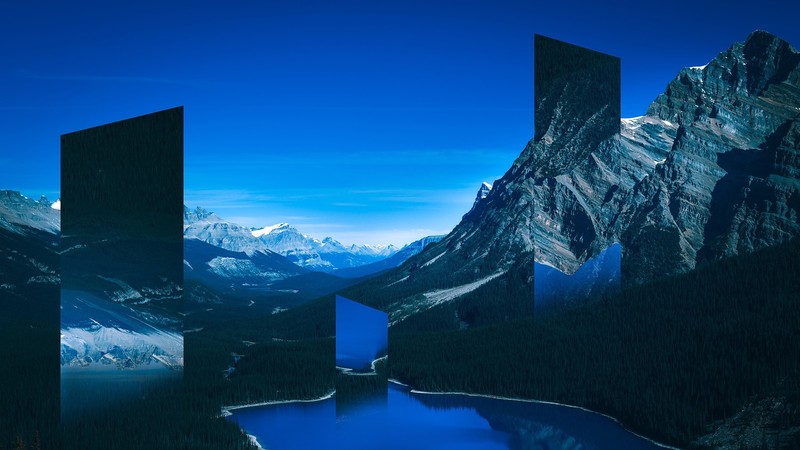 这组故障艺术壁纸绝了！把新西兰湖和日本湖的绝景都玩出了赛博感