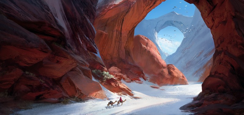 绝美天子山雪景山口 Fantasy 壁纸