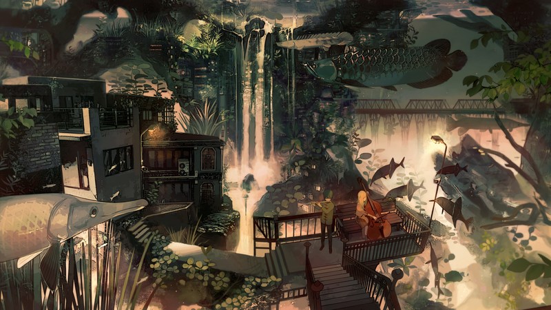 城市与鱼 长笛与钢琴 4K高清壁纸