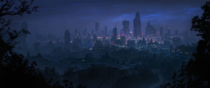 悬崖边的夜城灯火壁纸