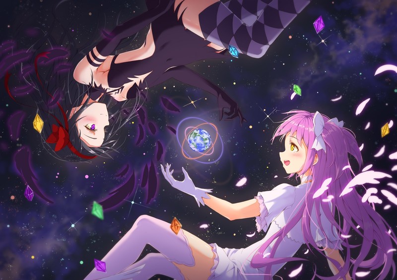 魔法少女小圆同人壁纸：恶魔焰与小圆的暗黑氛围感美图