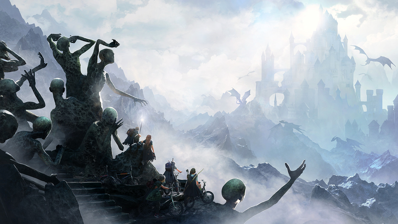吉勒姆·H·庞吉卢皮的奇幻数字画作合集：城堡巨龙、徒步旅人与克苏鲁风场景