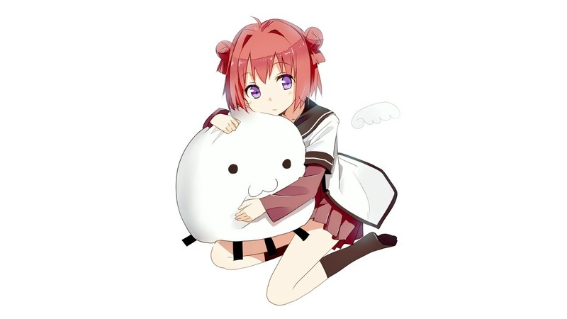 摇曳百合红发少女纯白背景壁纸