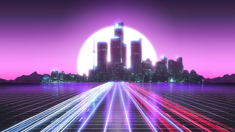 赛博都市霓虹夜景！复古 synthwave 风数字艺术壁纸