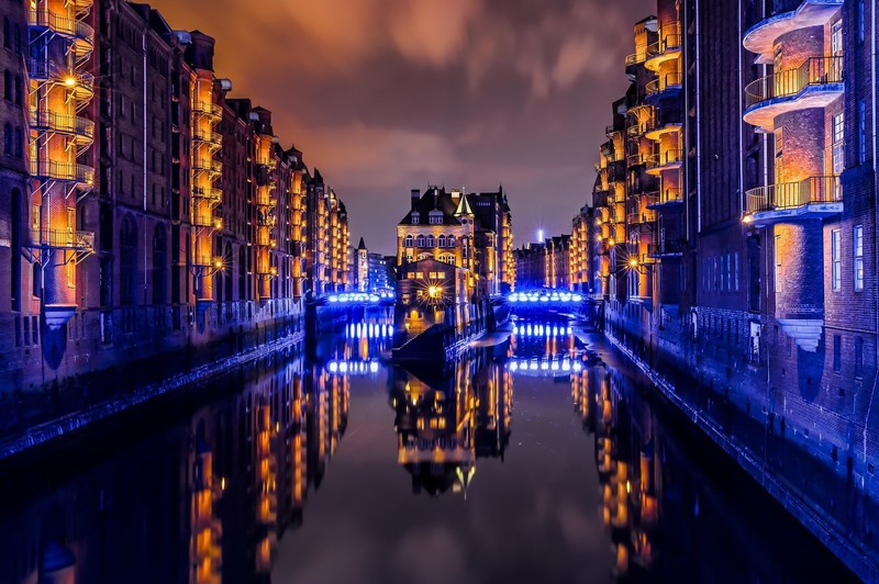 德国汉堡水上夜景壁纸