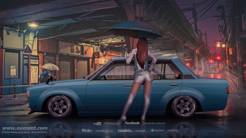 雨天街头的JDM蓝影