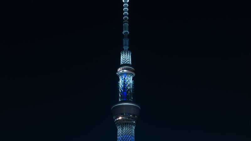 霓虹夜景下的摩天建筑群壁纸