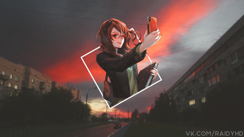 壁纸合集：画中画风格的动漫少女黄昏街景